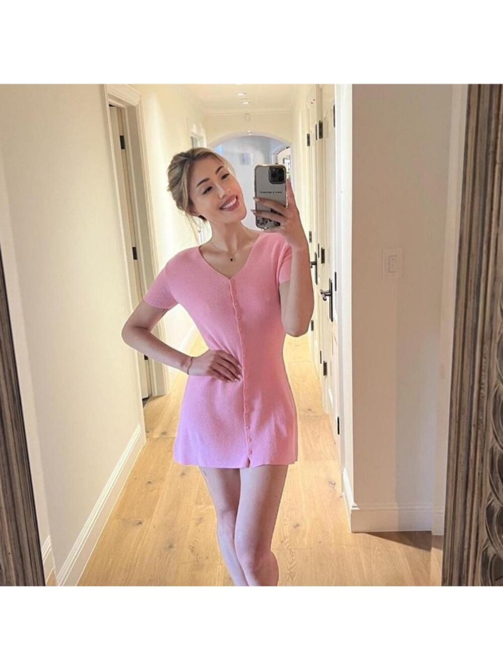 Pink Knit Dress Stretchy Vintage Size S/M Knitt